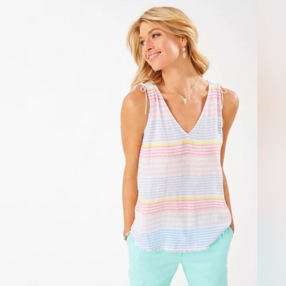 Tommy Bahama Harbour Stripe Shell Tank Top Medium - Picture 1 of 5